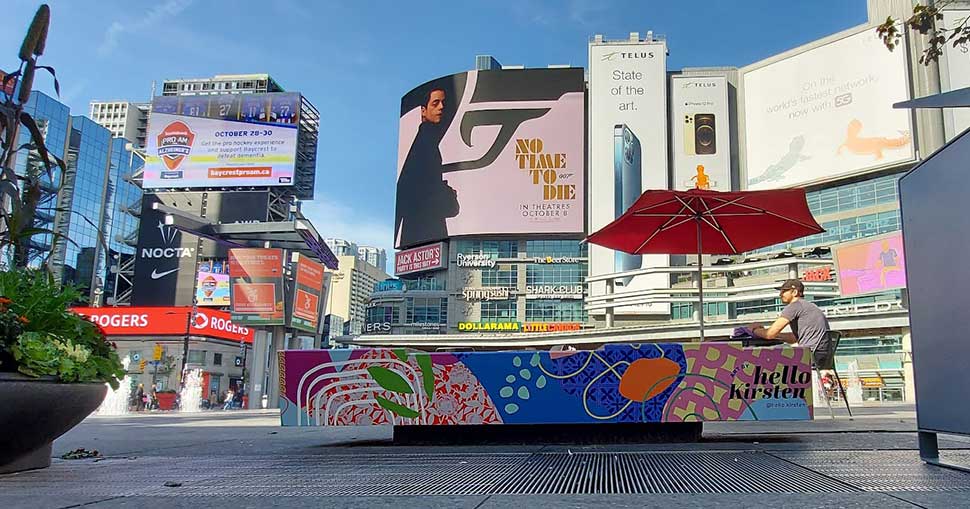 Inspired by the work of a local artist Hello Kirsten, Toronto-based Creative Silhouettes used Drytac Polar Grip to create a series of colourful installations in the Yonge/Dundas area of the city.