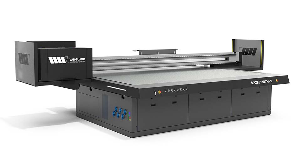World premiere at FESPA for Vanguard’s VK3220T-HS next-generation UV flatbed printer.