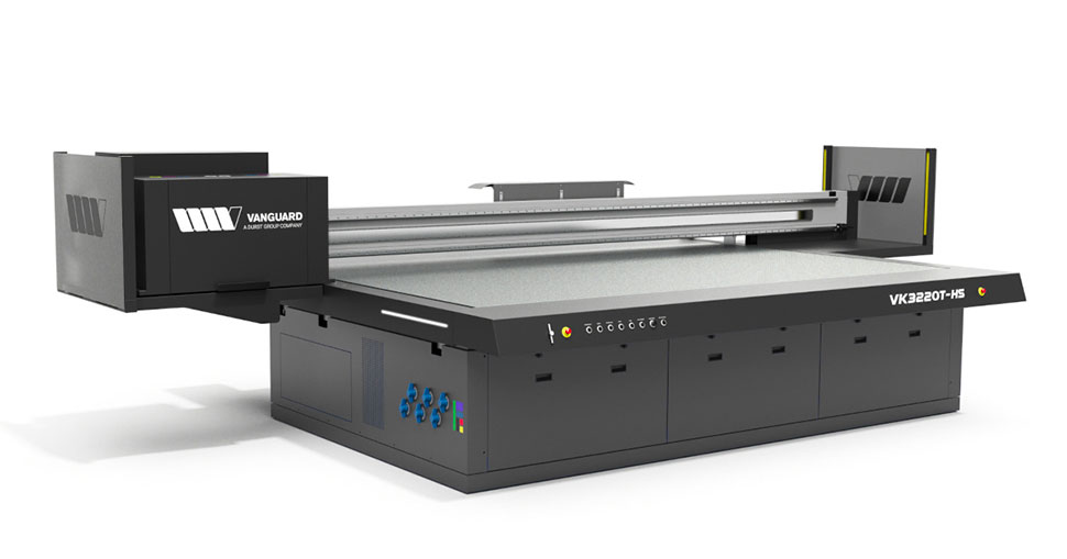 Vanguard VK3220T-HS ultra-high production UV-LED flatbed printer.