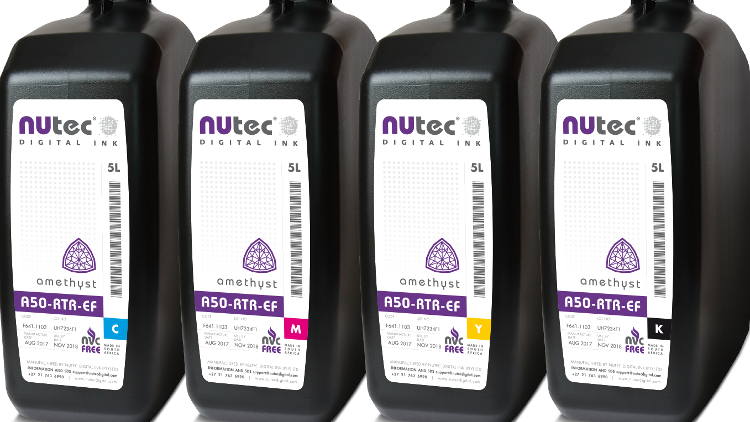 NUtec’s Amethyst UV inks for EFI printers are available for roll to roll printers as the A50-RTR-EF or for hybrid printers as the A50-HYB-EF.