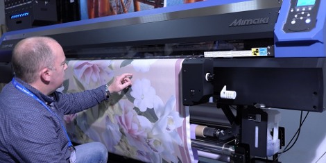 Dr Roger Spark examines printed cloth on the new Mimaki Tx300P-1800 digital textile printer